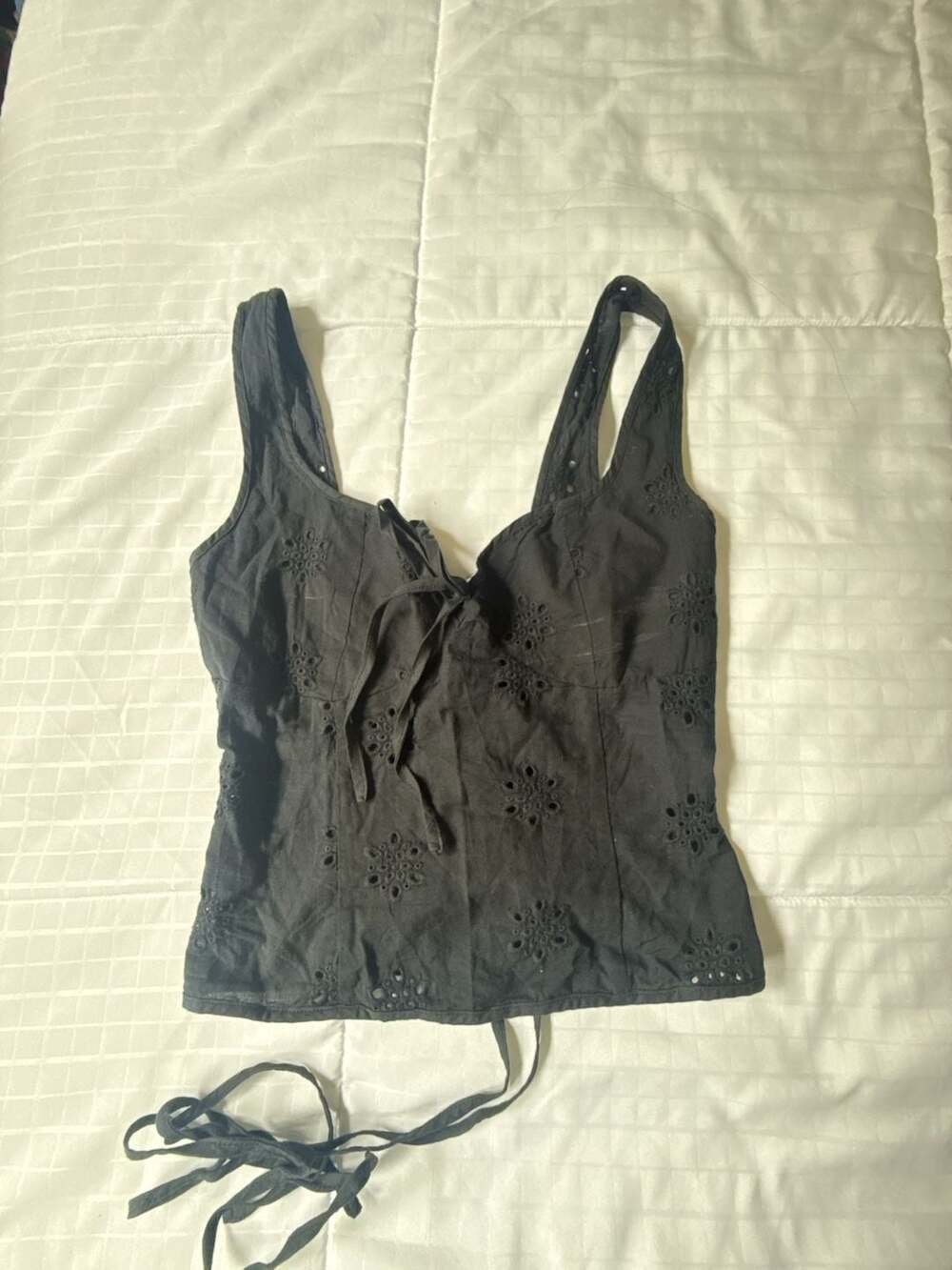 Princess Polly Corset Tank Top Size US 4 Black Eyelet Lace Up